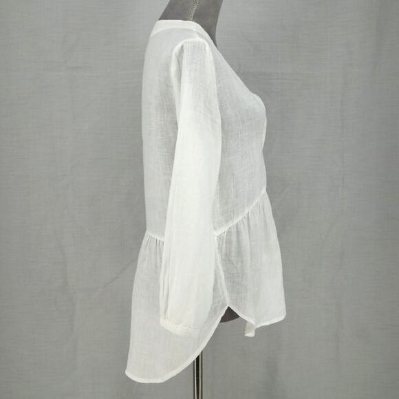 Cynthia Rowley Top Womens XS White Linen Semi Sheer Blouse Faux Wrap Beach - Picture 5 of 13